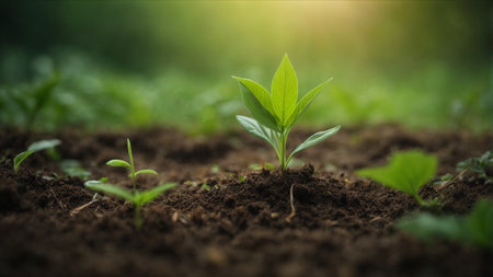 Plant seedling growing in the morning light. New life concept.の素材