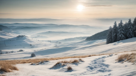 Beautiful winter landscape in the Carpathian mountains, Ukraine.の素材
