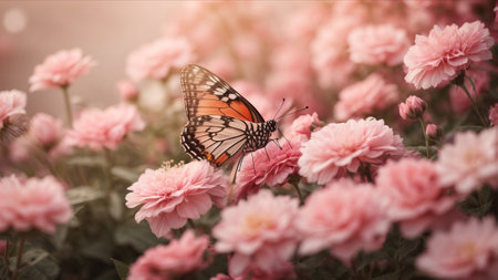 Beautiful butterfly on pink flower in the garden, nature background.の素材