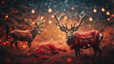 Christmas and New Year background with deer and snowflakes. 3d renderingの素材
