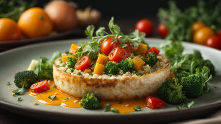 Tasty risotto with vegetables on plate, closeup. Healthy foodの素材