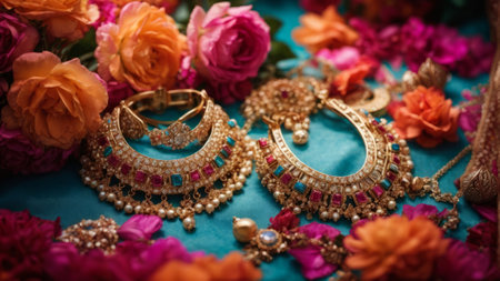 Indian wedding accessories. Bracelet, earrings, bracelets and ringsの素材
