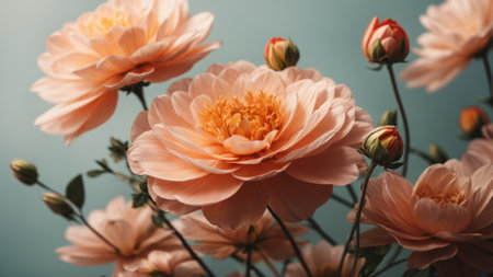 Bouquet of beautiful flowers on color background, retro tonedの素材