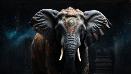 Elephant in a dark room with smoke, 3D Renderingの素材