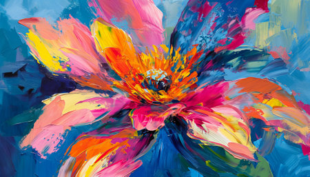 abstract oil painting of a flower on canvas close-up.の素材