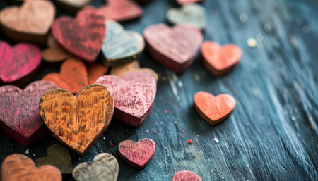 wooden hearts on rustic wooden background, valentines day conceptの素材