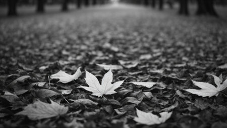 Autumn leaves in the park. Black and white photo. Selective focus.の素材