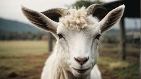 Sheep in a farm, close-up, selective focus.の素材