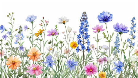 Watercolor summer flowers on a white background. Hand drawn illustration.の素材