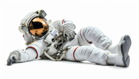 Astronaut sitting on the floor isolated on a white background.の素材