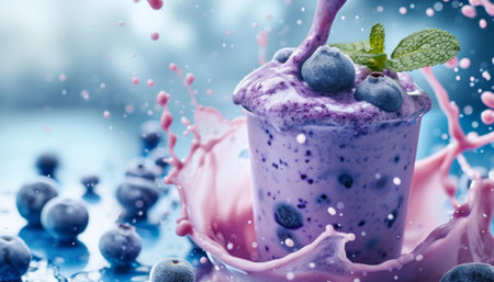 Blueberry and blueberry milkshake with splashes and dropsの素材