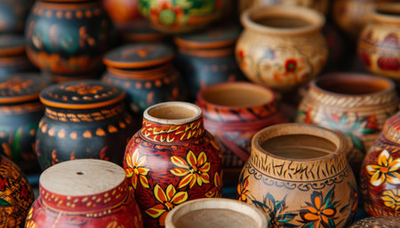 Traditional clay pottery on display at the bazaar in Istanbul, Turkeyの素材