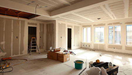 interior of a new house with walls being built, remodeling and renovationの素材