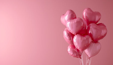 Valentine's Day background with pink heart shaped balloons. 3D Renderingの素材