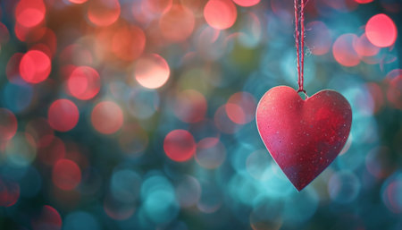 Valentine's Day background with red heart and bokehの素材