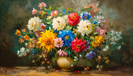 Colorful bouquet of flowers in a vase on the tableの素材