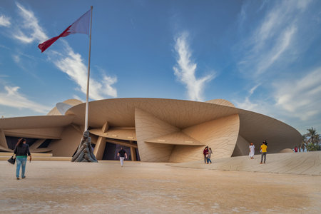 Doha, Qatar-October 25,2019 :National Museum of Qatar (Desert rose) exterior  daylight view with...