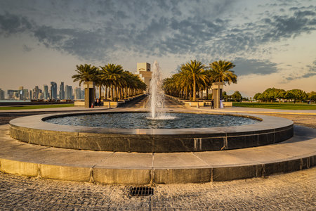 Doha,Qatar-February 9,2020: Doha cor niche  daylight view with museum of Islamic art and Doha...