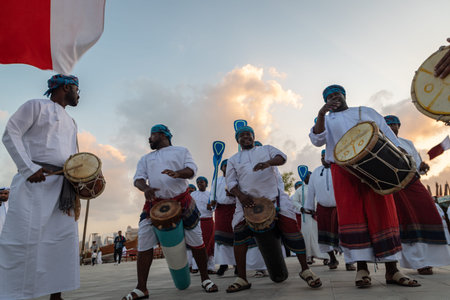 Doha,Qatar-December 11,2019: Oman traditional folklore dance (Ardah dance)  in Katara cultural...