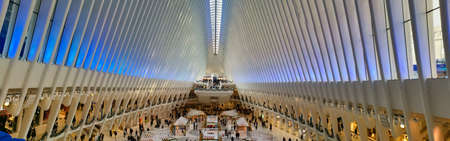 Transportation Hub (Oculus)  in New York city in Financial District interior view showing  the main hall (designed by Santiago Calatrava architect )のeditorial素材
