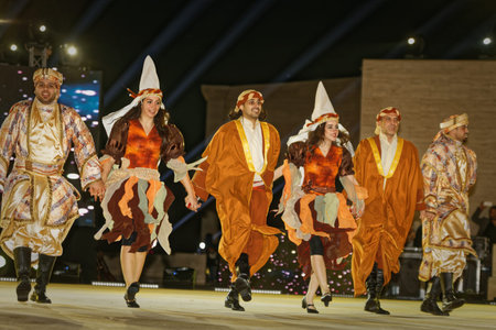 Traditional Jordanian folklore dance (Dabke) in Katara theater Doha, Qatar during Katara Dabke...