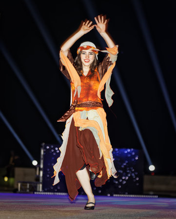 Traditional Jordanian folklore dance (Dabke) in Katara theater Doha, Qatar during Katara Dabke...