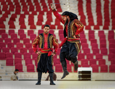 Traditional Jordanian folklore dance (Dabke) in Katara theater Doha, Qatar during Katara Dabke...