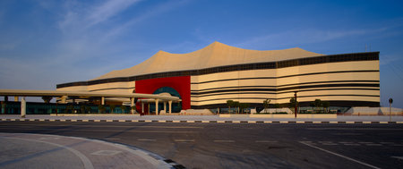 Al-Bayt stadium in Al Khor Qatar daylight  view showing the exterior of the stadium which will hold the opening ceremony and match of 2022 FIFA  World Cupのeditorial素材