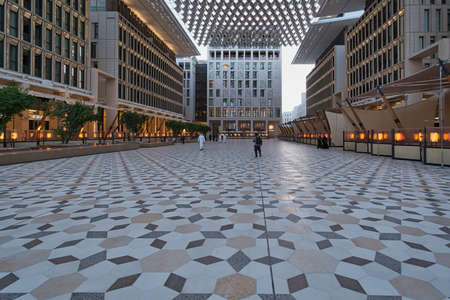 Msheireb Downtown Doha Daylight view showing the unique architecture of the buildings with locals and visitors  walkingのeditorial素材