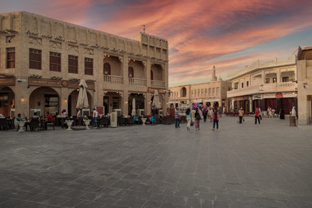 Souk Waqif in Doha Qatar Main street with people walking daylight view