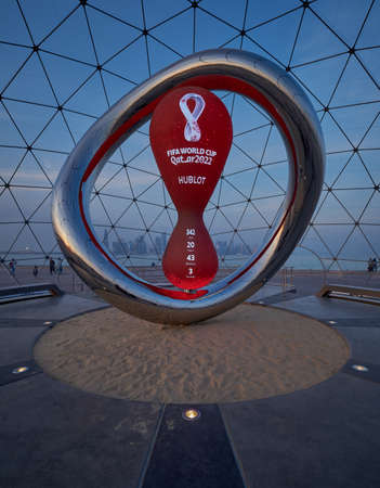 The FIFA World Cup Qatar 2022 Official Countdown Clock, powered by Hublot, was unveiled on Sunday 21 November at Dohaâs picturesque Corniche Fishing Spot, marking one yearのeditorial素材