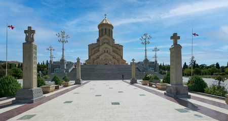Holy Trinity Cathedral of Tbilisi , Georgia external daylight view  showing unique architecture of...