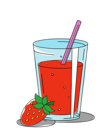 Strawberry compote, refreshing, bright lemonade in a glass with strawberries. Vector illustration isolated on white background.のイラスト素材