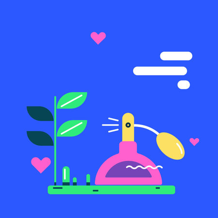 Flat simple geometric illustration of a perfume bottle. woman perfume icon. Cartoon bright...