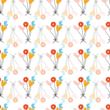 Lovely childish seamless pattern with with colourful tied balloons in the shape of love lettering, alphabet. Hand drawn vector illustration. Cheerful pattern.のイラスト素材
