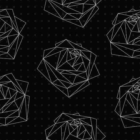 Seamless pattern with abstract geometric polygonal roses on black. Cosmic rosesのイラスト素材