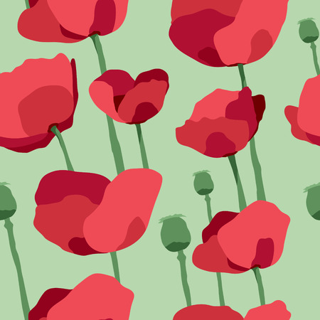 Red poppies on field seamless pattern. Vector illustrationのイラスト素材