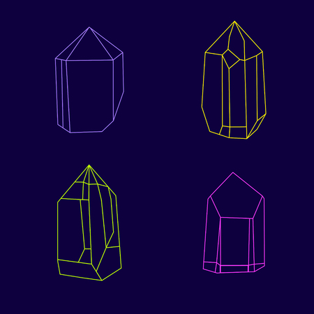 Set of magic crystals. Polygonal multicolor gems. Thin line designのイラスト素材