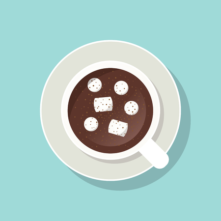 Cup of cacao with marshmallows and ground cinnamon. Top viewの写真素材