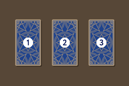 Three card tarot spread. Reverse side 1, 2, 3 numbersの写真素材