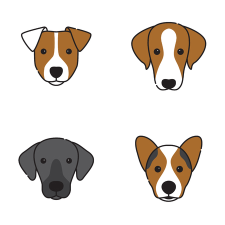 Set of dog face logos. Different breeds. Vector illustrationの写真素材