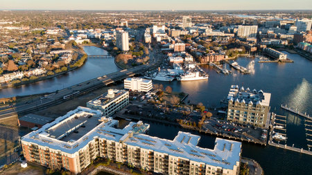 Aerial view of Norfolk Virginia waterfront residential districtの写真素材