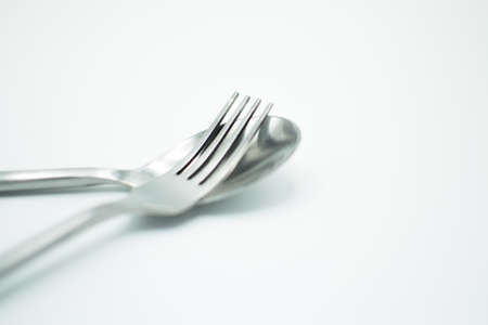 isolated stainless fork and spoonのeditorial素材