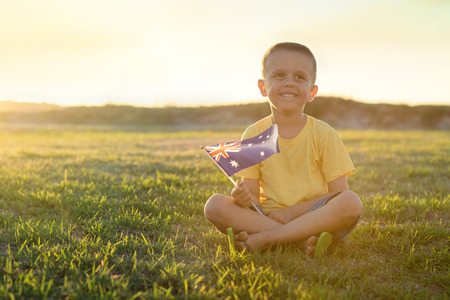Kid with the flag of Australiaの写真素材