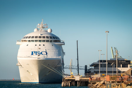 Adelaide, Australia - March 5, 2015: PO Pacific Jewel cruise ship is docked at Port Adelaide to pick up passengers, Outer Harbour, South Australiaのeditorial素材