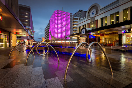 Adelaide, South Australia - August 11, 2015: One of the many illuminated decorations placed on the UPark above the Hungry Jacks on Rundle Street near Rundle Mall. The Rundle Lantern is fully green-powered and carbon neutral.のeditorial素材