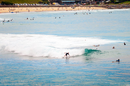 Sydney, Australia - November 6, 2015: Surfers at the Bondi Beach on a day. Bondi beach is one of the most famous places for surfing in Australiaのeditorial素材