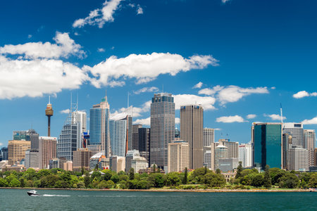 Sydney, Australia - November 09, 2015: Sydney city skyline on a bright day. Sydney is the state capital of New South Wales and the most populous city in Australia and Oceania.のeditorial素材