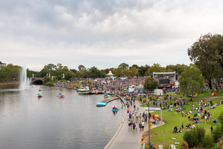 Adelaide, Australia - January 26, 2016: Australia Day celebration in Elder Park with lots of people of different nationalities.のeditorial素材