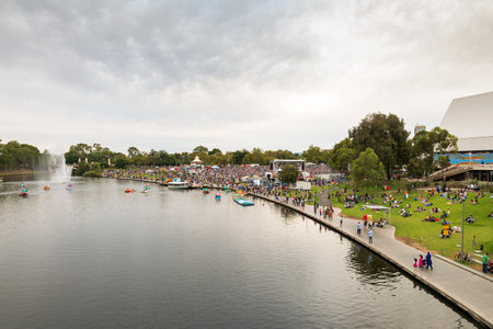 Adelaide, Australia - January 26, 2016: Australia Day celebration in Elder Park with lots of people of different nationalities.のeditorial素材